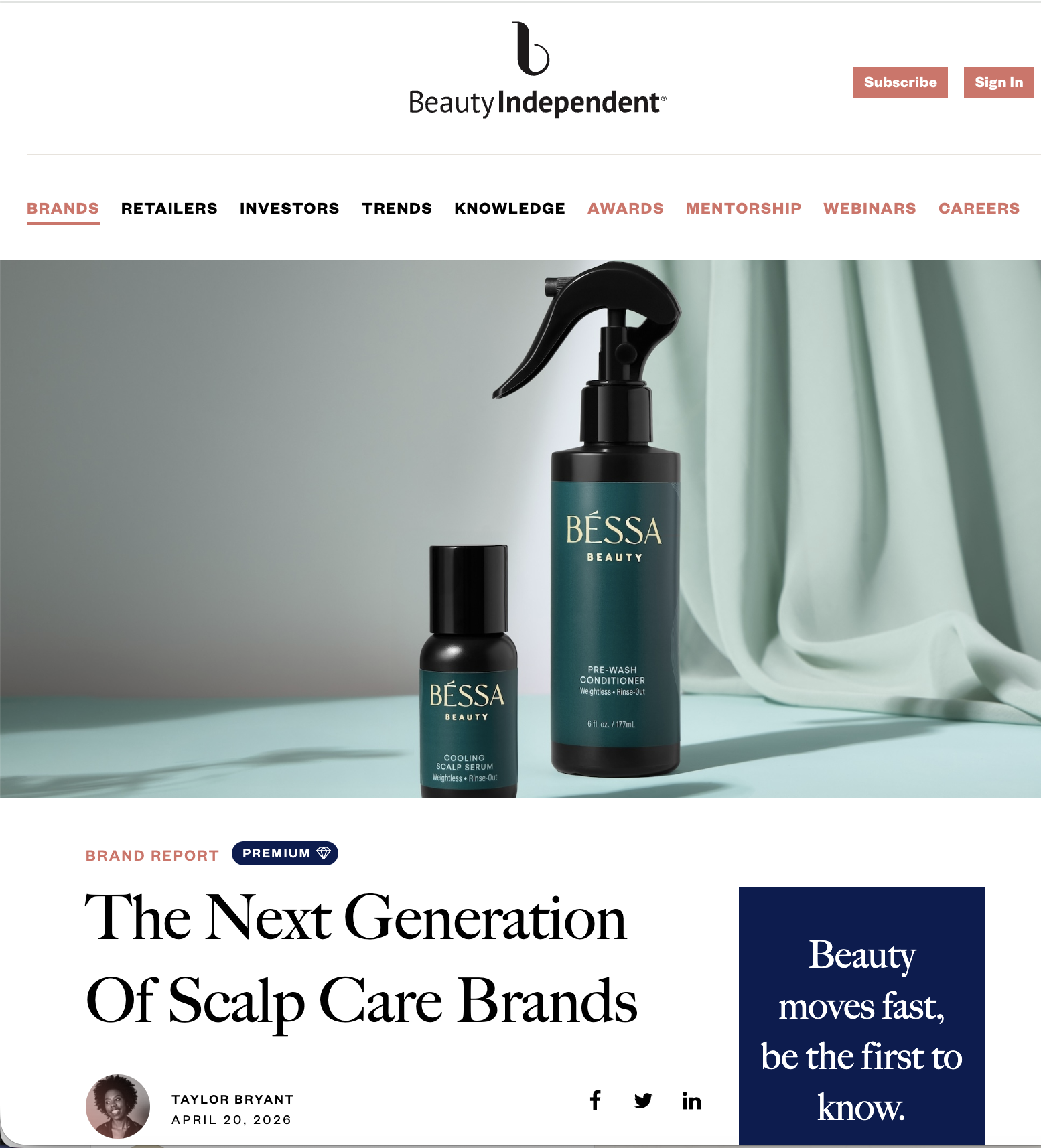 BÉSSA Beauty is listed as one of the new generation of scalp care brands